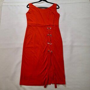 Venus Womens Sleek Pencil Coral Dress Size L Laced Slit Back Zipper Sleeveless
